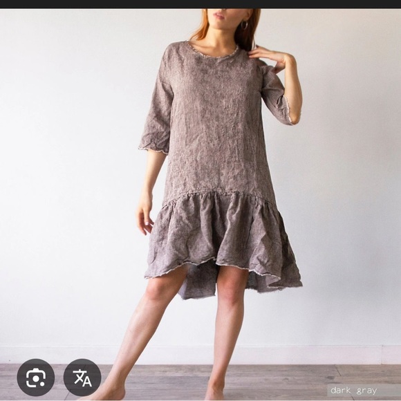 Match point Dresses & Skirts - Match Point High-Low Ruffle Hem Dress oversized in Dark Gray 100 % linen